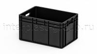 Евроконтейнер открытые ручки/сплошное дно (черный), 600x400x320 мм